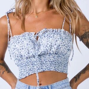 Floral Blue Smocked Women's Crop Top
